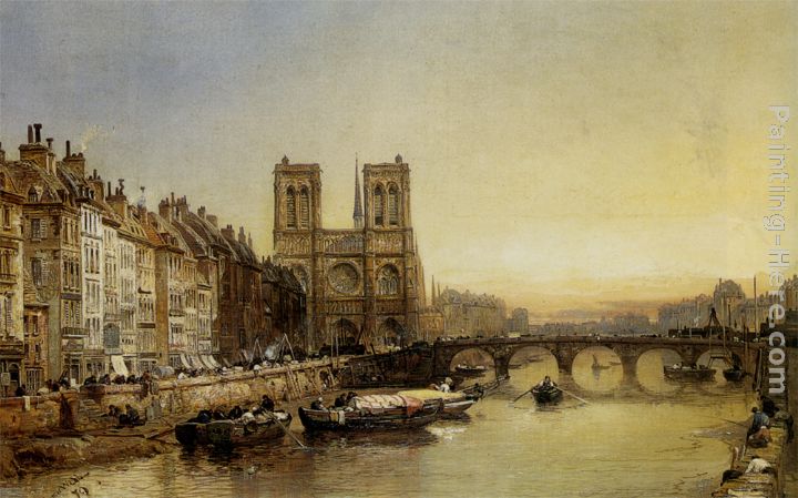 Notre Dame from the River Seine painting - James Webb Notre Dame from the River Seine art painting